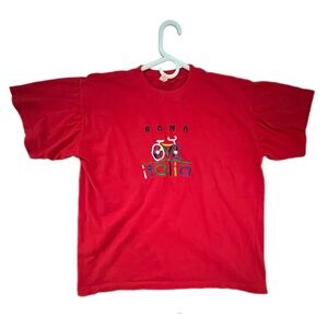 ROMA ITALIA Embroidered Red Unisex T-Shirt with Bicycle Design